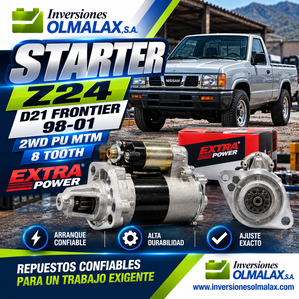 STARTER Z24 D21 FRONTIER 98-01 2WD PU MTM 8TOOTH EXTRA POWER