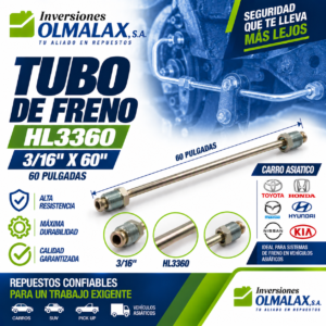 TUBO DE FRENO HL3360 3/16 DE 60 PULGADAS CARRO ASIATICO