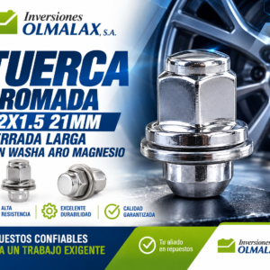 TUERCA CROMADA 12X1.5 21MM CERRADA LARGA CON WASHA  ARO MAGNESIO