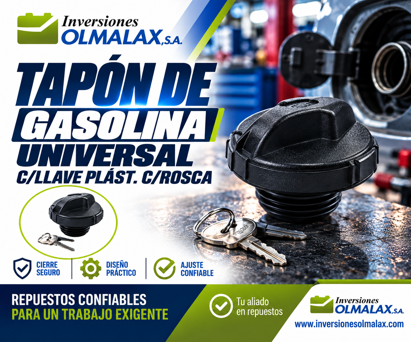 TAPON DE GASOLINA UNIVERSAL C/LLAVE PLAST.C/ROSCA