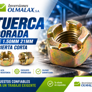 TUERCA  DORADA DE 1.50MM 21MM ABIERTA CORTA