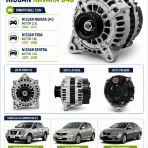 ALTERNADOR NISSAN NAVARA D40 MOTOR 2.5L MOD 2005-2015 TIIDA / SENTRA 1.8 2.0 M 07/08