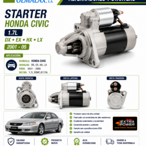 STARTER HONDA CIVIC 1.7 DX EX HX LX 2001-05 EXTRA POWER