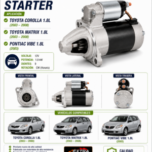 STARTER TOYOTA COROLLA 1.8L (2003 – 2008)  TOYOTA MATRIX 1.8L (2003 – 2008)  PONTIAC VIBE 1.8L (2003