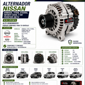ALTERNADOR NISSAN ARMADA, TITAN, XTERRA, INFINITI QX56, Y NV  4.0 L O 5.6 L  FRONTIER 08/14