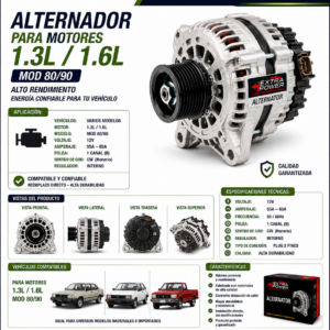 ALTERNADOR PARA MOTORES 1.3L / 1.6L MOD 80/90