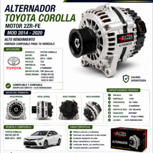 ALTERNADOR TOYOTA COROLLA MOTOR  2ZR-FE MOD 2014-2020