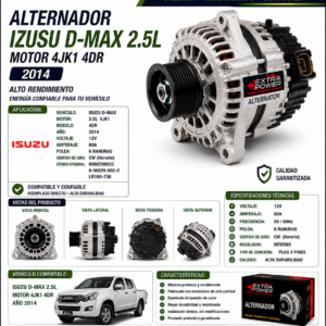 ALTERNADOR IZUSI D-MAX 2.5L MOTOR 4JK1 4DR 2014